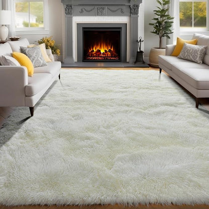 PAGISOFE Fluffy Shag Area Rugs for Bedroom Living Room, Cream White Super Soft Fuzzy Shaggy Carpets for Girls Boys Bedroom,Indoor 4x6 Bedside Rug Kids