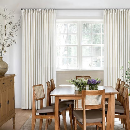 Neutral Pinch Pleated 86 Inch Curtains Semi Sheer Linen Blended Light Filtering Window Curtains 86 Inches Long for Living Room Bedroom Boho Cream Birch Pinch Pleat Drapes Rings Hooks 2 Panels Set