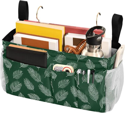Bedside Caddy Hanging Bunk Bed Caddy Bed Organizer Hanging Pocket with 2 Hooks Bedside Storage Organizer Pocket Bag Holder Green Simple Palm Leaf