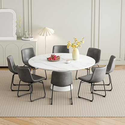 Dining Chairs Set of 8, 18 Inch Modern Armless Dining Chair with Back, Faux Leather Kitchen Dining Room Chair with Metal Legs for Home, Bistro Coffee Shops (Grey)