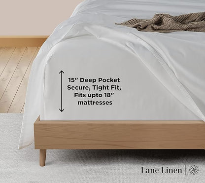 LANE LINEN 600 Thread Count 100% Cotton White Sheets Set Full Size, Fully Elasticized Cotton Hotel Style Thick Full Bedsheets, Soft Silky Sateen Weave for Luxurious Sleep, Machine Wash - White