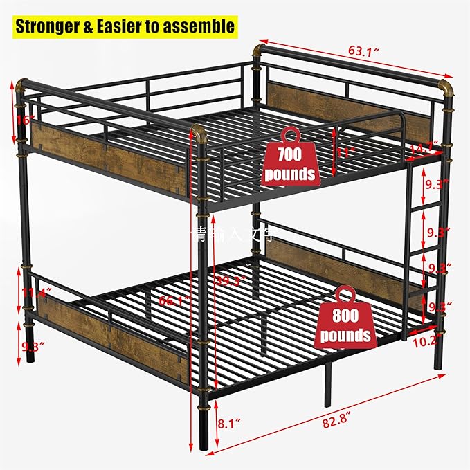 Upgraded & Stronger Heavy Duty Metal Queen Over Queen Bunk Bed for Adults & Teens, Thickened More Stable Safer Bunkbeds (Greater Weight Capacity) (Queen Over Queen)