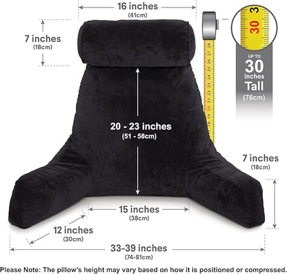 Husband Pillow XXL - Reading Pillow Bed Chair with Arms & Back Support - Black - Back Pillow for Bed Sitting Up - BedRest Arm Pillow - Comfy Reading Pillow for Adults