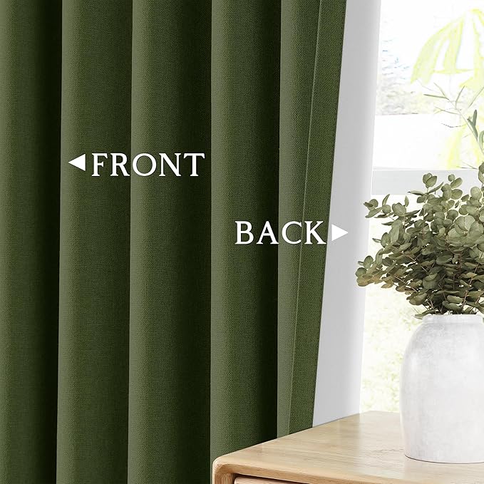 ChrisDowa 100% Blackout Olive Green Solid Curtains 84 Inches Long 2 Panels for Bedroom Living Room,Farmhouse Room Darkening Thermal Insulated Soundproof Grommet Top Window Treatment Drapes,52x84