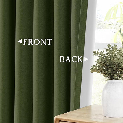 ChrisDowa 100% Blackout Olive Green Solid Curtains 96 Inches Long 2 Panels for Bedroom Living Room,Farmhouse Room Darkening Thermal Insulated Soundproof Grommet Top Window Treatment Drapes,52x96