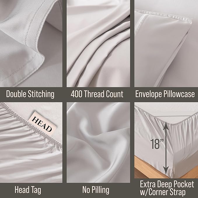 Bella Coterie Luxury Bamboo Viscose King Size Sheet Set | 100% Organically Grown | Ultra Soft | Cooling for Hot Sleepers | 18" Deep Pocket [Grey Mist]