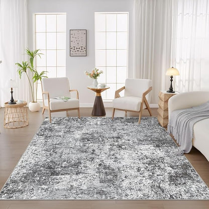 Square Area Rug Living Room Rugs - 8x8 Washable Large Soft Indoor Neutral Modern Abstract Low Pile Rug Carpet for Bedroom Dining Room Farmhouse Home Office - Grey