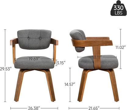 Art Leon Office Chair No Wheels - Mid Century Modern Chair, Fabric Upholstered Desk Chair Without Wheels, Accent Arm Chair with Wood Legs for Small Spaces Living Room Bedroom Study, Gray/Walnut
