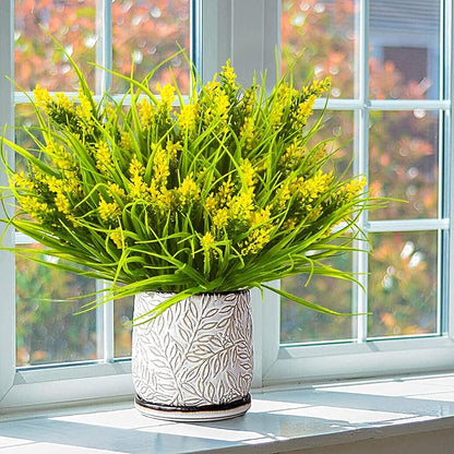 20 Bundles Artificial Plants Outdoor Fake Monkey Grass with Flowers (Yellow)