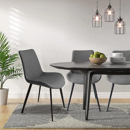 Dining Chairs Set of 2, Modern Kitchen & Dining Room Chairs, Upholstered Faux Leather Cushion Seat and Sturdy Metal Legs (2 Grey Chairs)