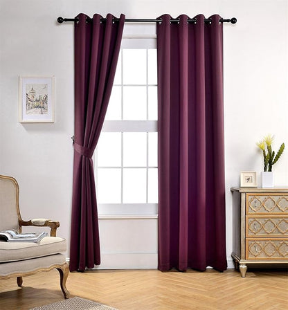 MIUCO Room Darkening Grommet Blackout Window Curtains Panels for Bedroom Set of 2 52x84 Inch Aubergine, Bonus 2 Tie Backs Included