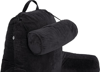 Husband Pillow XXL - Reading Pillow Bed Chair with Arms & Back Support - Black - Back Pillow for Bed Sitting Up - BedRest Arm Pillow - Comfy Reading Pillow for Adults