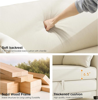 65" Loveseat Sleeper Sofa Bed, Chenille Convertible Sofa Bed for Small Spaces, Folding Couch Bed with Deep Seat, Solid Frame, Pull Out Floor Couches for Living Room, Beige