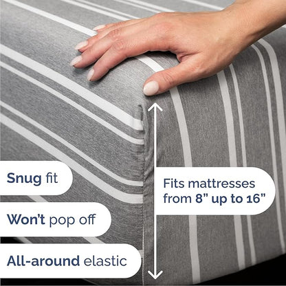 Cal King 6 Piece Sheet Set - Cooling & Breathable - Hotel Luxury Bedding, Includes Fitted Sheet for Women, Men, Kids & Teens - 1 Flat, 1 Fitted Sheet, 4 Pillowcases with Deep Pockets - Grey Stripes