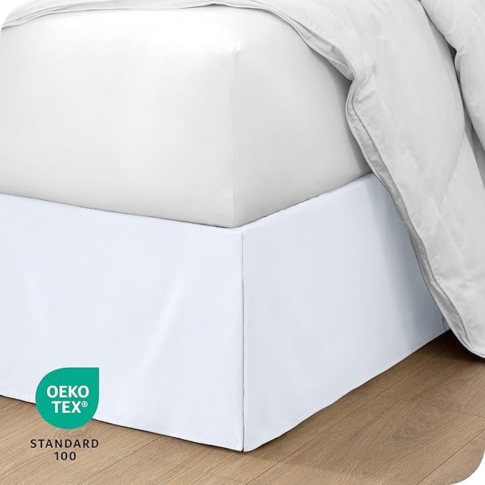 Bare Home Twin XL Bed Skirt - 15-Inch Tailored Drop Easy Fit - Bed Skirt for Twin Extra Long Beds - Center & Corner Pleats (Twin XL, White)