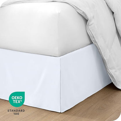 Bare Home Queen Bed Skirt - 15-Inch Tailored Drop Easy Fit - Bed Skirt for Beds - Center & Corner Pleats (Queen, White)