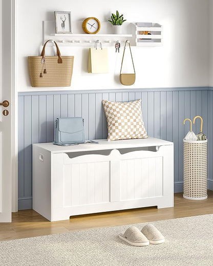 Hzuaneri 39.4" Storage Chest, Storage Bench Trunk with 2 Hinges, Wooden Box, Lift-Top Chest Organizer, Shoe Bench for Entryway, Bedroom, Living Room, White 01003XSB