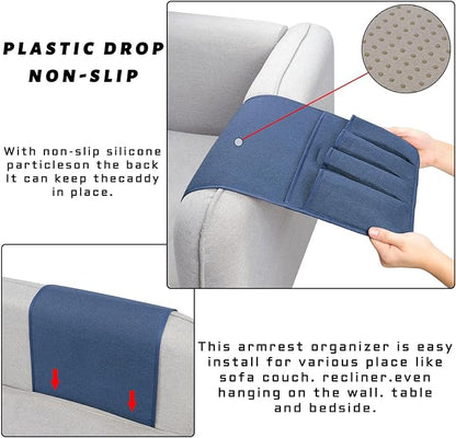 NB Sofa Armrest Organize remote holder bedside caddy organizer with 5 pockets，non-slip couch remote control holder couch armchair caddy accessories (Blue, 35"x12.4")