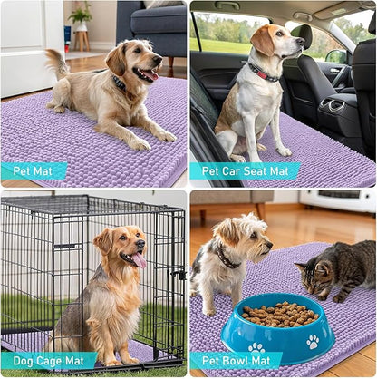 OLANLY Dog Door Mat for Muddy Paws 44x24, Absorbs Moisture and Dirt, Absorbent Non-Slip Washable Doormat, Quick Dry Chenille Mud Mat for Dogs, Entry Indoor Entryway Carpet for Inside Floor, Lavender