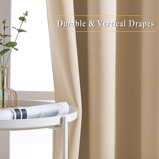 NICETOWN Beige Room Darkening Curtains Blackout 30 inch Curtains for Kitchen, Grommet Solid Window Treatments Sound Reducing for Bedroom, 2 Panels, W37 x L30, 2 Panels