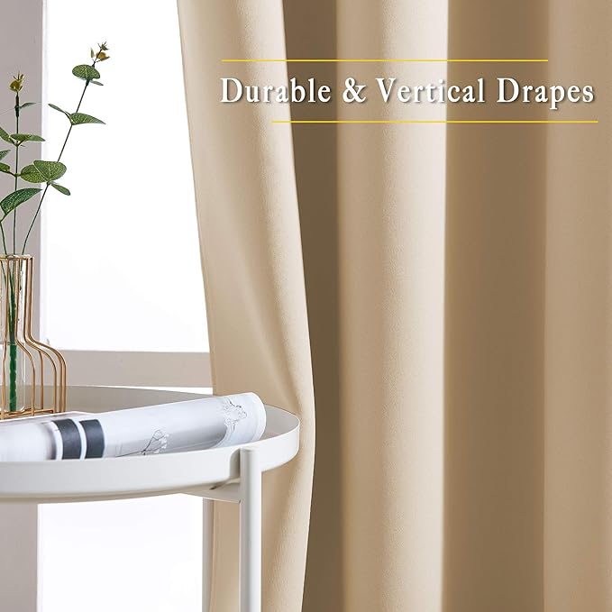 NICETOWN Bedroom Blackout 48 inch Curtains and Drapes - Window Treatment Thermal Insulated Solid Grommet Room Darkening for Bedroom (Biscotti Beige, Set of 2, W37 x L48)