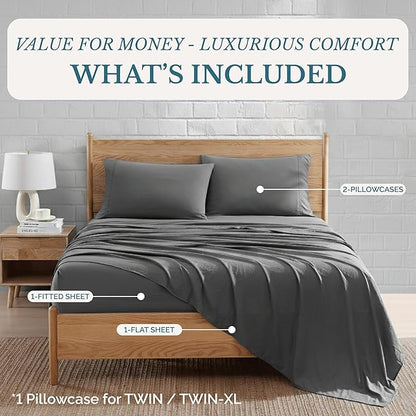 Casa Platino Charcoal California King Sheet Set, 4 Piece Set, Pre-Washed Ultra Soft Bed Sheets, Breathable and Cozy Microfiber Sheet Set with Deep Pockets – California King Bed Set