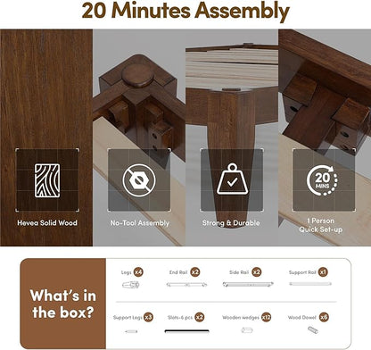 Thor Bed Frame Queen - Solid Wood Platform Bed - Japanese Joinery Bed Frame - Wood Slat Support - No Box Spring Needed - Easy Assembly - Minimalist & Modern Style (Walnut)