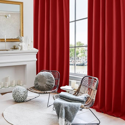 Deconovo Christmas Blackout Curtains, Thermal Insulated, W52 x L63 2 Panels, Back Tab, Machine Washable, Room-Darkening Drapes for Bedroom/Living Room Red