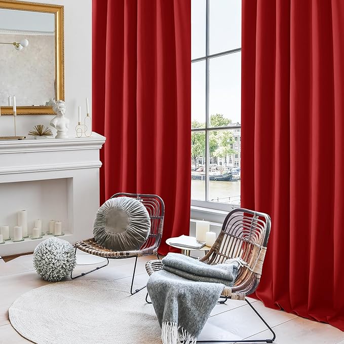 Deconovo Christmas Blackout Curtains, Thermal Insulated, W52 x L95 2 Panels, Back Tab, Machine Washable, Room-Darkening Drapes for Bedroom/Living Room Red