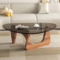 Modern Glass Coffee Table, Mid Century Small Coffee Table, Coffee Table for Living Room,Suitable for Bedroom Living Room Reception Office Tables (Walnut/Grey, Small)