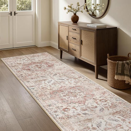 PADOOR 2X10 Runner Rug,Runners for Hallways,Soft Pink Washable Bedside Rugs for Bedroom,Non Slip Long Rug for Hallways Entryway Laundry Room Stair Kitchen Bathroom