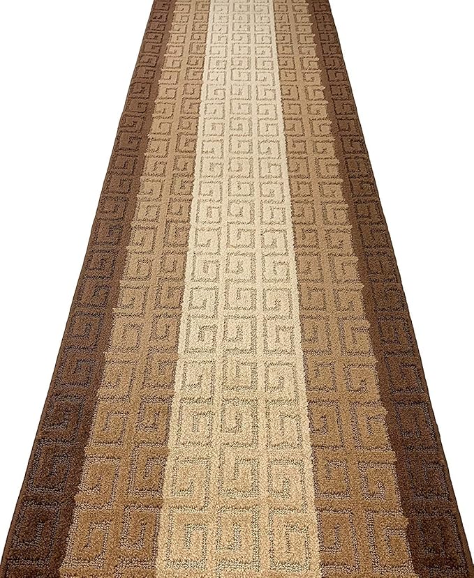 Custom Length Hallway Runner Rug,Slip Resistant,Meander Brown, 26 Inch X 27 feet, Sold and Priced Per Foot