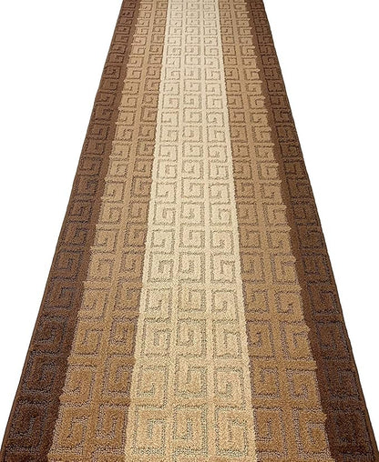 Custom Length Hallway Runner Rug,Slip Resistant,Meander Brown, 26 Inch X 15 feet, Sold and Priced Per Foot