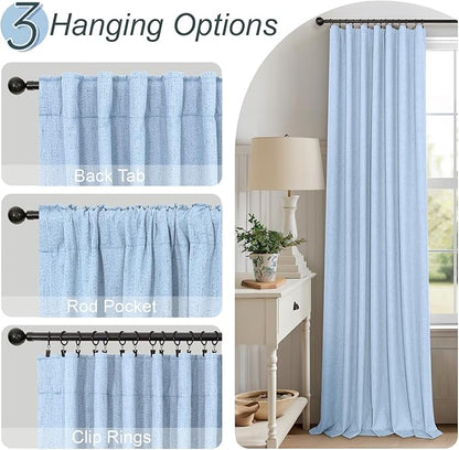 Pitalk Light Blue Curtains for Bedroom 63 Inch Length 2 Panels Linen Blackout Room Darkening Cold Heat Light Blocking Sky Baby Blue Curtains for Kids Room Girls Boys Nursery Breakfast Nook 52x63 Long