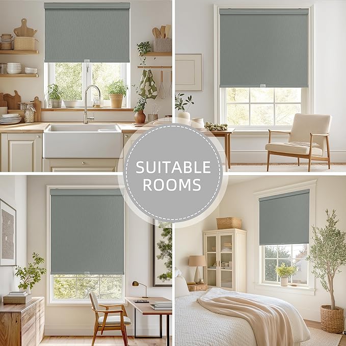 ChrisDowa Cordless Blackout Roller Shades for Windows, Striped Free-Stop Window Blinds with Privacy, Thermal Insulated Window Shades for Home, Office and Door. Grey, 24" W x 72" H