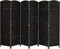 VINGLI 6-Panels Tall Rattan Room Divider, 6 FT Folding Privacy Screen, Indoor Partition Wall Dividers, Freestanding Hinged Space Separator (Black)