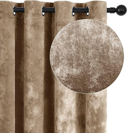SMILETIME Amber Beige Crushed Velvet Curtains 52x84 inch Luxurious Thermal Insulated Soundproof Drapes for Living Room Bedroom Office Soft and Durable Light-Filtering Window Treatments, 2 Panels