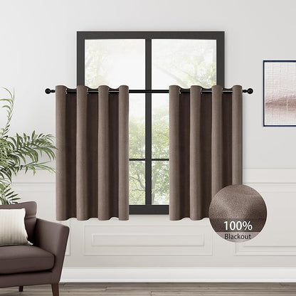 ChrisDowa 100% Blackout Brown Solid Curtains 45 Inches Long 2 Panels for Bedroom Living Room,Farmhouse Room Darkening Thermal Insulated Soundproof Grommet Top Window Treatment Drapes,52x45