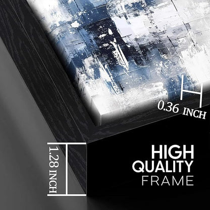 White and Blue Abstract Canvas Wall Art for Living Room Bedroom Home Office Large Black Framed Artwork Grey Abstract Canvas Prints Ready to Hang Size 29x59
