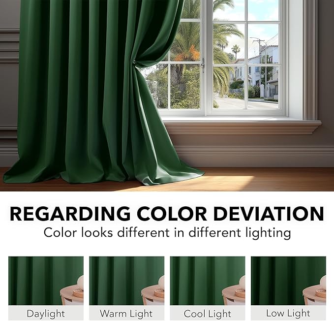 Deconovo Blackout Curtains, Thermal Insulated, W52 x L45 2 Panels, Back Tab, Machine Washable, Room-Darkening Drapes for Bedroom/Living Room Dark Forest