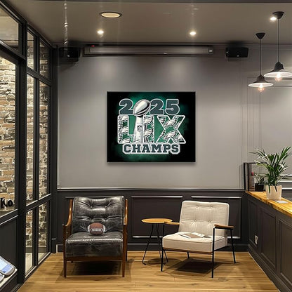B.B.F MAKE 2025 Super Canvas Bowl Wall Art Champions Eagles Poster Print Philadelphia Oil Painting Canvas Wall Decor Sports Stars Picture Modern Bedroom Living Room Home Decoration, Framed 16x20inch