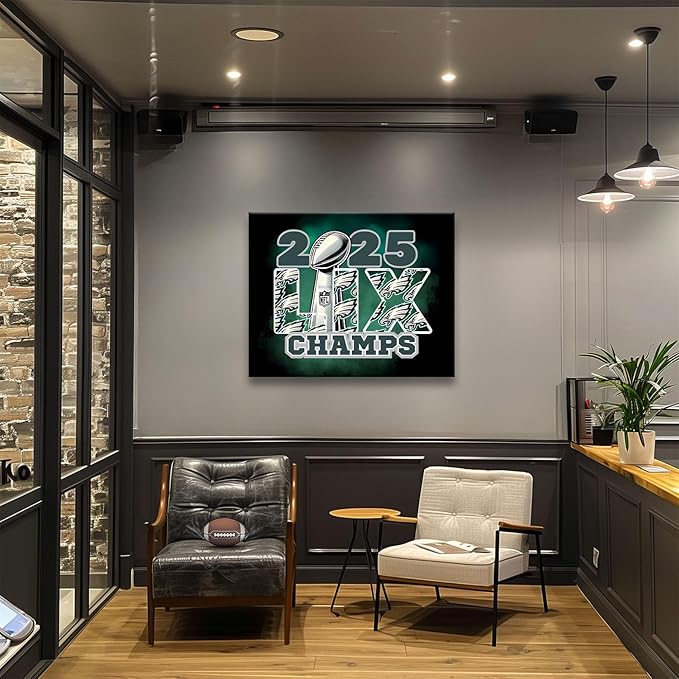 B.B.F MAKE 2025 Super Canvas Bowl Wall Art Champions Eagles Poster Print Philadelphia Oil Painting Canvas Wall Decor Sports Stars Picture Modern Bedroom Living Room Home Decoration, Framed 24x30inch