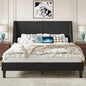 VECELO Queen Bed Frame with Upholstered Wingback Headboard, Heavy-Duty Platform Bedframe with Charging Station, Wooden Slats, No Box Spring Needed, Grey