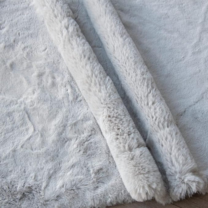 Round Furry Rugs for Living Room Faux Rabbit Fluffy Fur Rug for Bedroom Washable Area Rugs Boho Circle Rug Grey Shag Rug 4ft