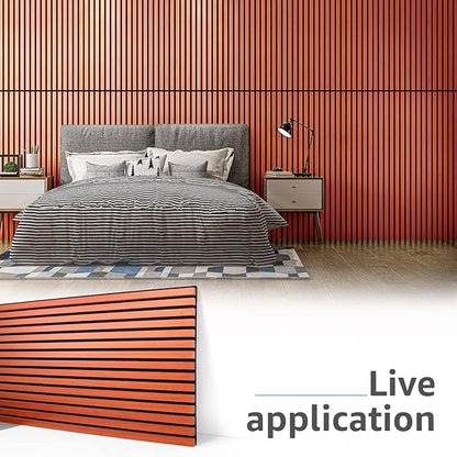 Art3d 4 Pack 47.2 x 23.6in. Wood Slat Acoustic Panels for Wall and Ceiling - 3D Fluted Sound Absorbing Panel with Wood Finish - Cherry