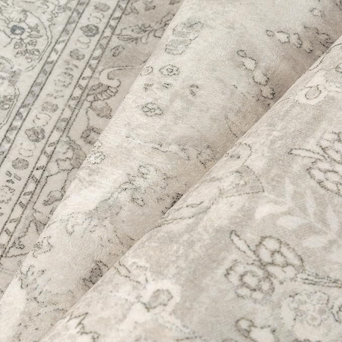 Beige 3x5 Area Rug Washable Vintage Carpet for Entryway Office Soft Retro Floral Kitchen Low Pile Thin Door Mat Non Slip Central Medallion Throw Rug for Bathroom Bedroom Dining Living Room