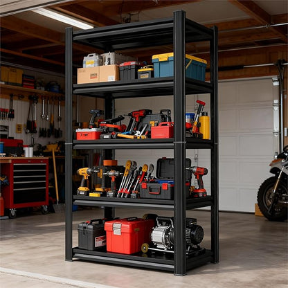 Storage Shelves, Garage Metal Shelving Unit, Adjustable, Double-Layer Column with Reinforced Ribs, Heavy-Duty, Capable of Bearing 3000 lbs, Suitable for Garage, Warehouse, Kitchen Storage