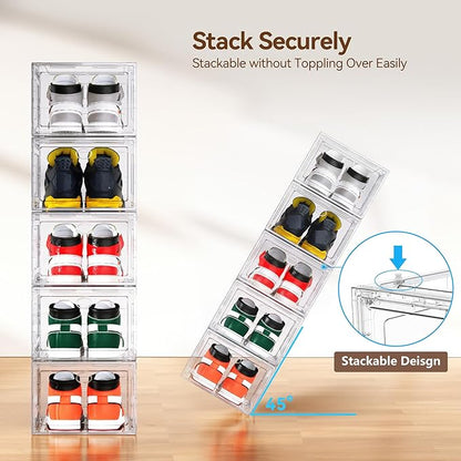 XX Large Clear Shoe Storage Box Organizer for Closet, 9 Pack Thicken Hard Plastic Stackable Shoe Sneaker Rack Display Case Container Bins Organizer, Easy Assembly, Clear