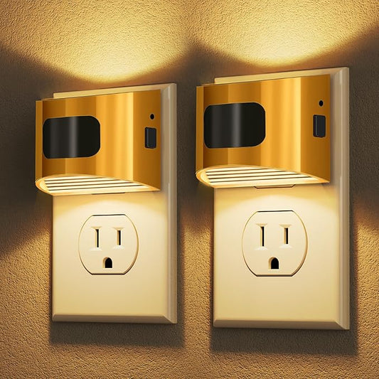 DORESshop LED Night Light[2 Pack], Night Lights Plug into Wall, 3 Mode Plug in Night Light with Motion Sensor, Dusk to Dawn Sensor, Nightlights for Adults, Bedroom, Bathroom, Hallway, Golden Cover