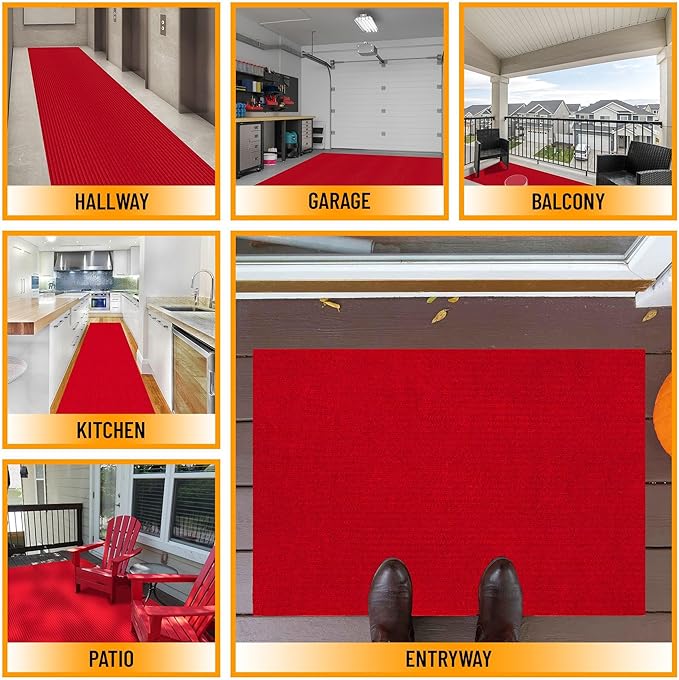 Ottomanson 2'7" x 19' Hallway Runner with Scraper Pile Extra Durable Non-Slip Rug Mat for Indoor & Outdoor Use - Ideal for Kitchen, Entryway, Patio & Garage - High-Traffic Carpet, Red